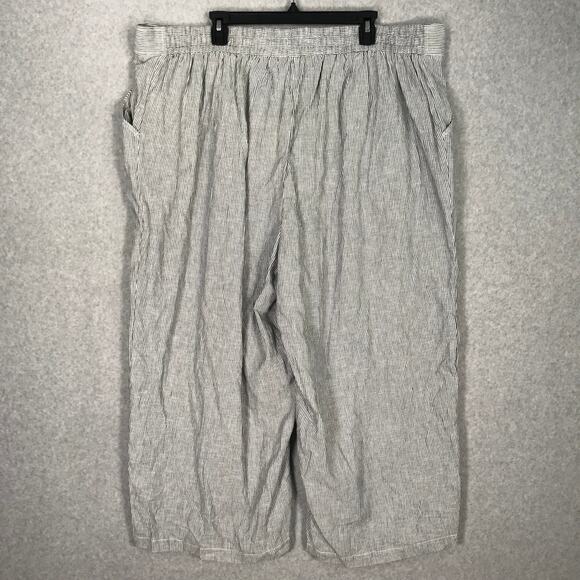 Max Studio Pants 3X Navy Blue Striped Linen Cotton Wide Leg Crop Elastic Pull On - Picture 9 of 13